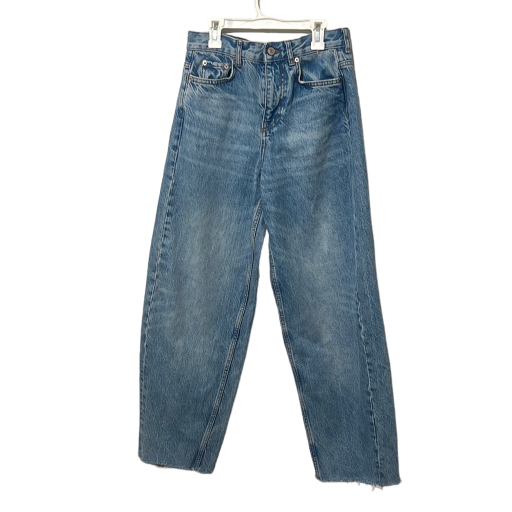 Zara High Waisted Frayed Hem Jeans Size 4